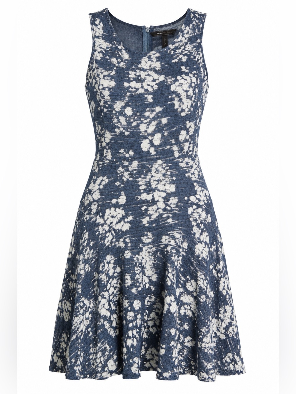 BCBGMAXAZRIA Blue Floral Knit Drop-Waist Midi Dress Size Small